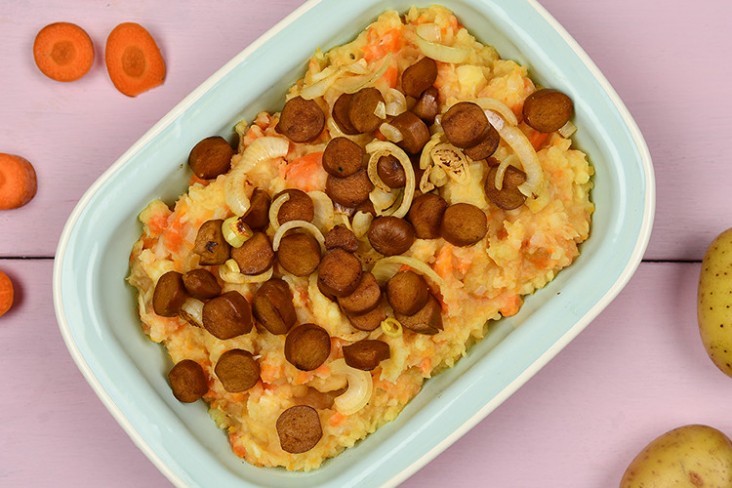 Hutspot met vegan boeren knakworst en pastinaak