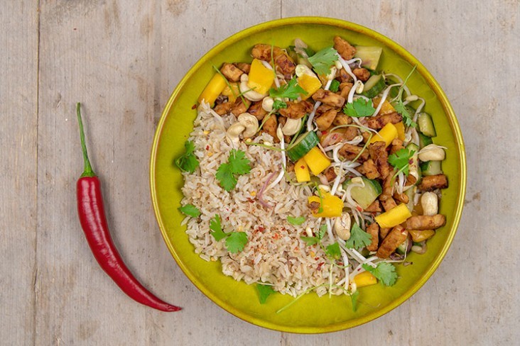 Tempeh met mango en Komkommer